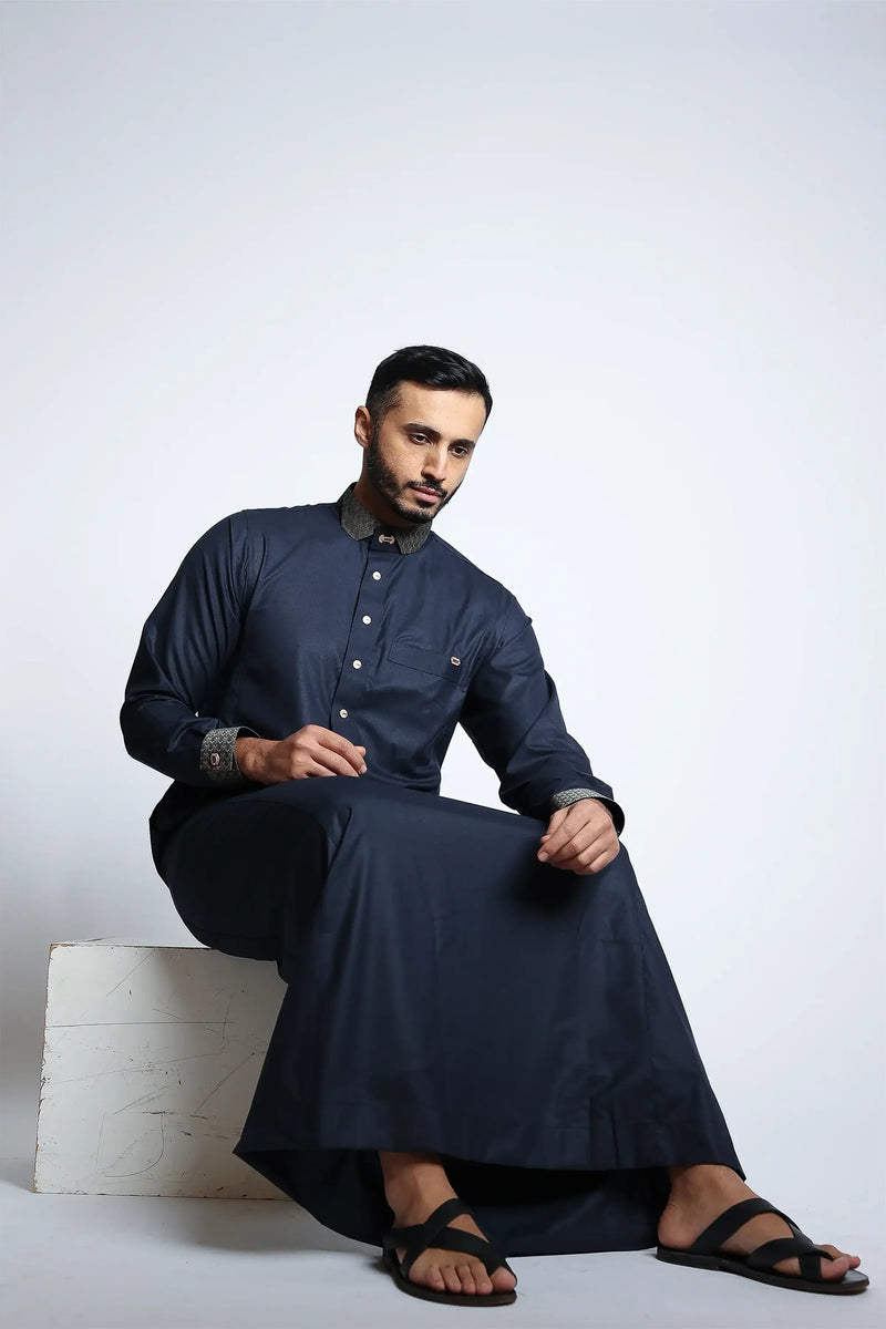 Diplomatic Blue Cutaway Thobe By Al noor- J153