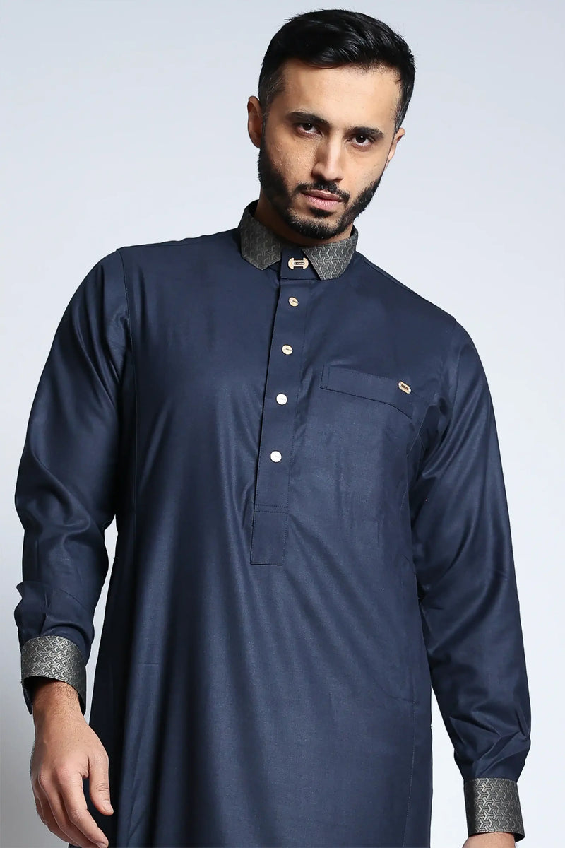 Diplomatic Blue Cutaway Thobe By Al noor- J153