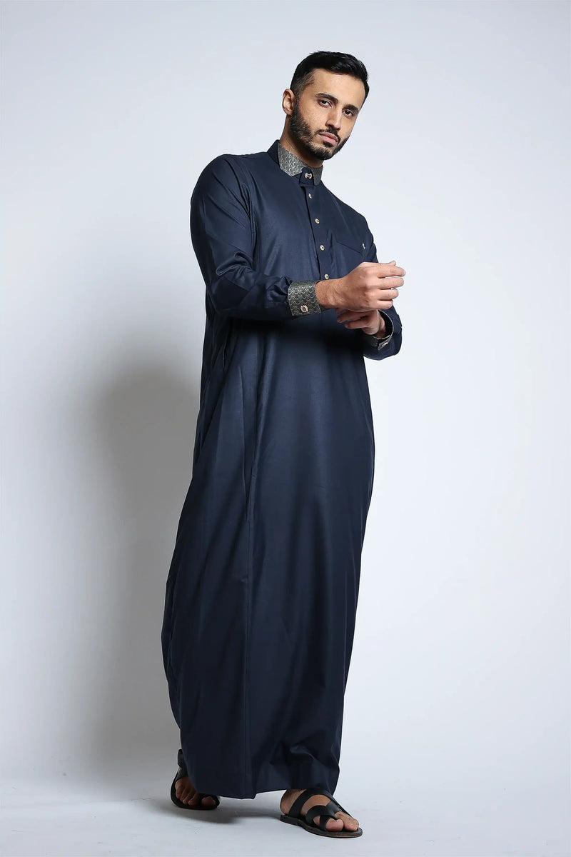 Diplomatic Blue Cutaway Thobe By Al noor- J153