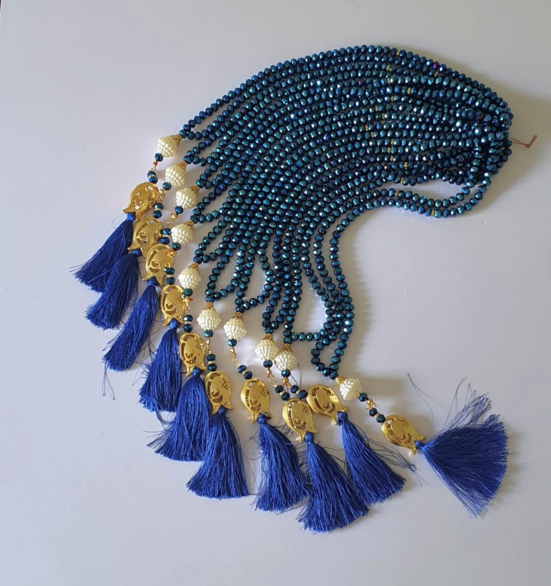 10's of Crystal ROYAL BLUE Islamic Tassel Tasbih pearl 99 Prayer Bead for Zikr
