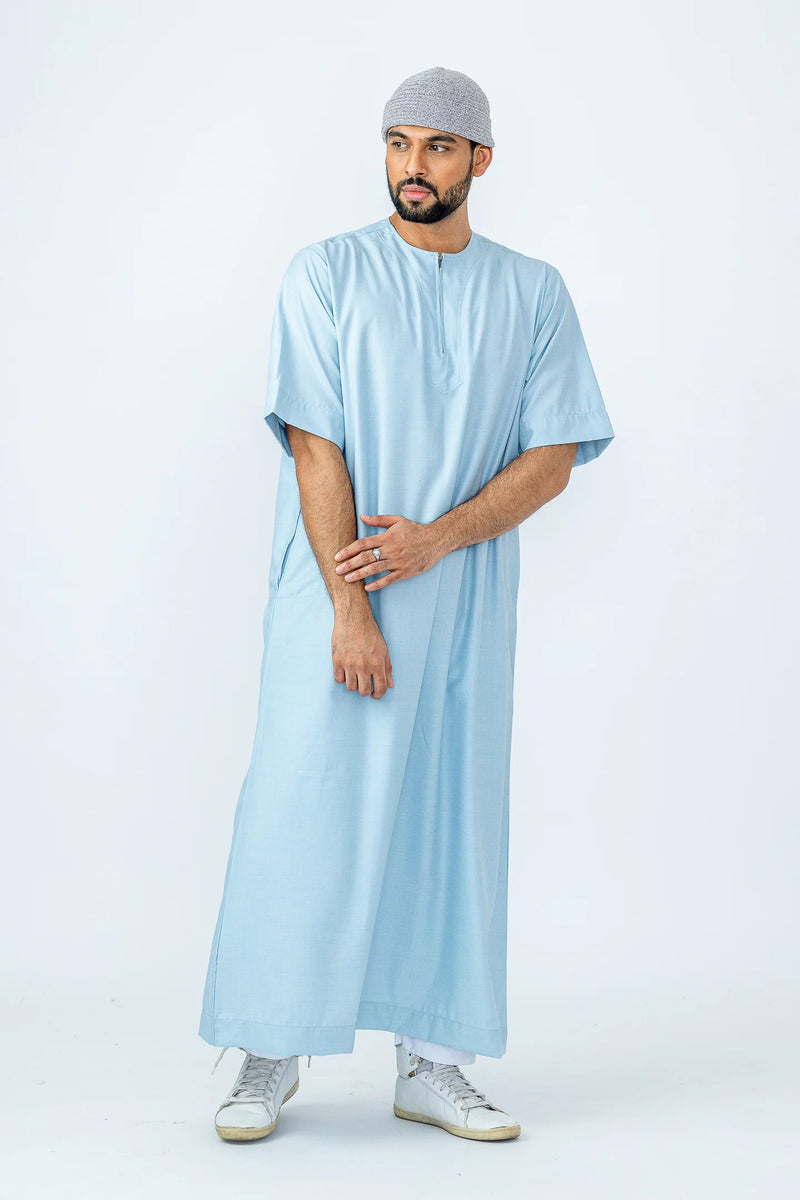 Tuscan Sky Blue Half Sleeve Thobe By Al Noor