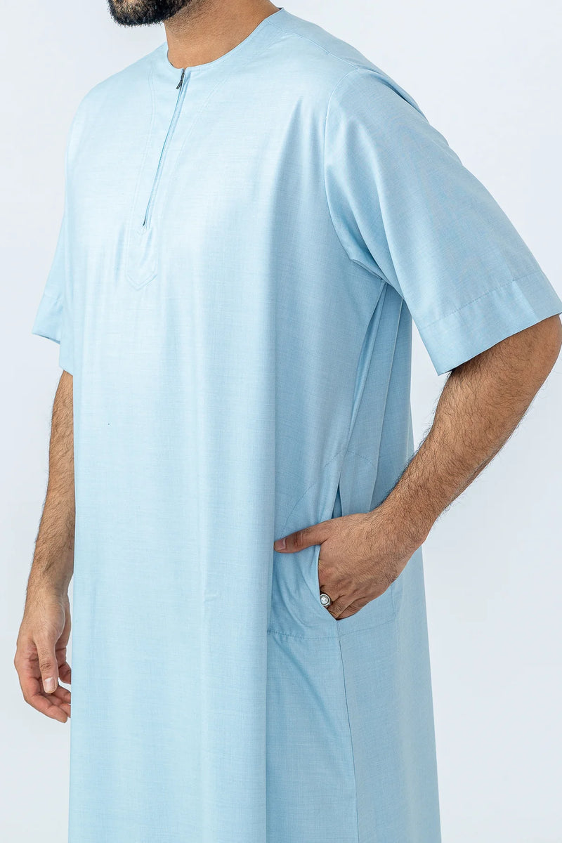 Tuscan Sky Blue Half Sleeve Thobe By Al Noor