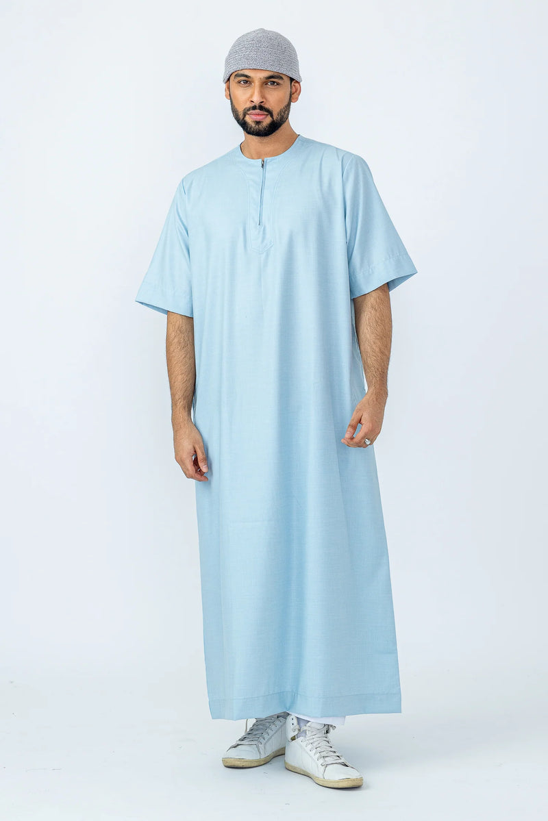Tuscan Sky Blue Half Sleeve Thobe By Al Noor