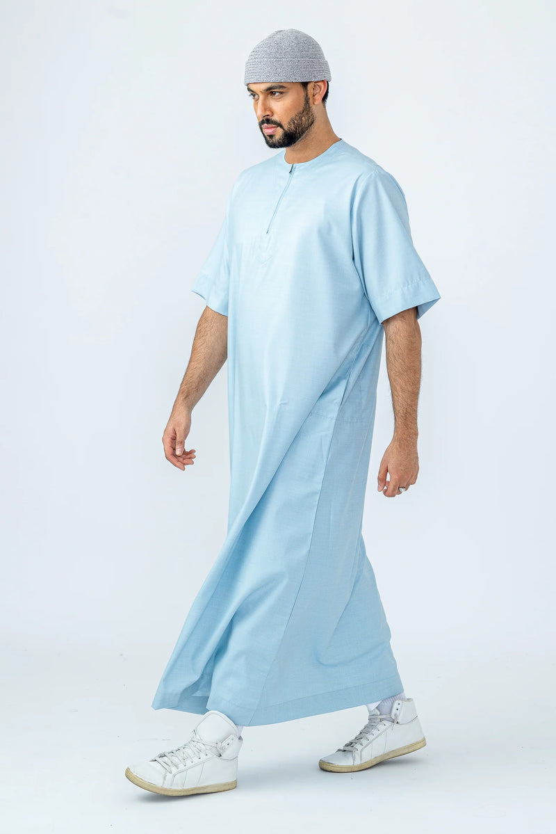 Tuscan Sky Blue Half Sleeve Thobe By Al Noor