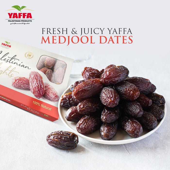 Palestinian Medjoul Dates - Large NATURAL Khejoor, Yaffa Delicious and Juicy Medjool Dates All Natural, No Added Sugar, Free from Additives, Sustainably Grown and Hand-Picked Palestinian Dates (Box of 250g - 5kg)