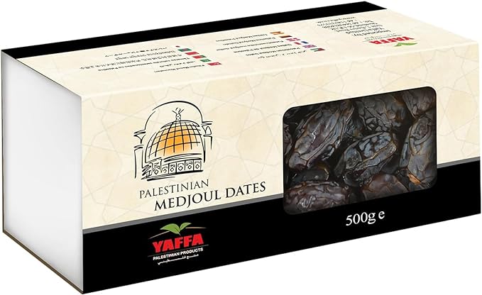 Palestinian Medjoul Dates - Large NATURAL Khejoor, Yaffa Delicious and Juicy Medjool Dates All Natural, No Added Sugar, Free from Additives, Sustainably Grown and Hand-Picked Palestinian Dates (Box of 250g - 5kg)