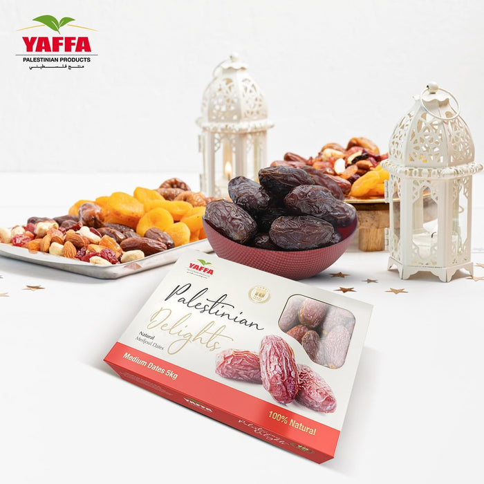 Palestinian Medjoul Dates - Large NATURAL Khejoor, Yaffa Delicious and Juicy Medjool Dates All Natural, No Added Sugar, Free from Additives, Sustainably Grown and Hand-Picked Palestinian Dates (Box of 250g - 5kg)