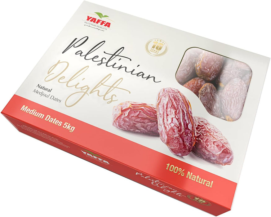 Palestinian Medjoul Dates - Large NATURAL Khejoor, Yaffa Delicious and Juicy Medjool Dates All Natural, No Added Sugar, Free from Additives, Sustainably Grown and Hand-Picked Palestinian Dates (Box of 250g - 5kg)